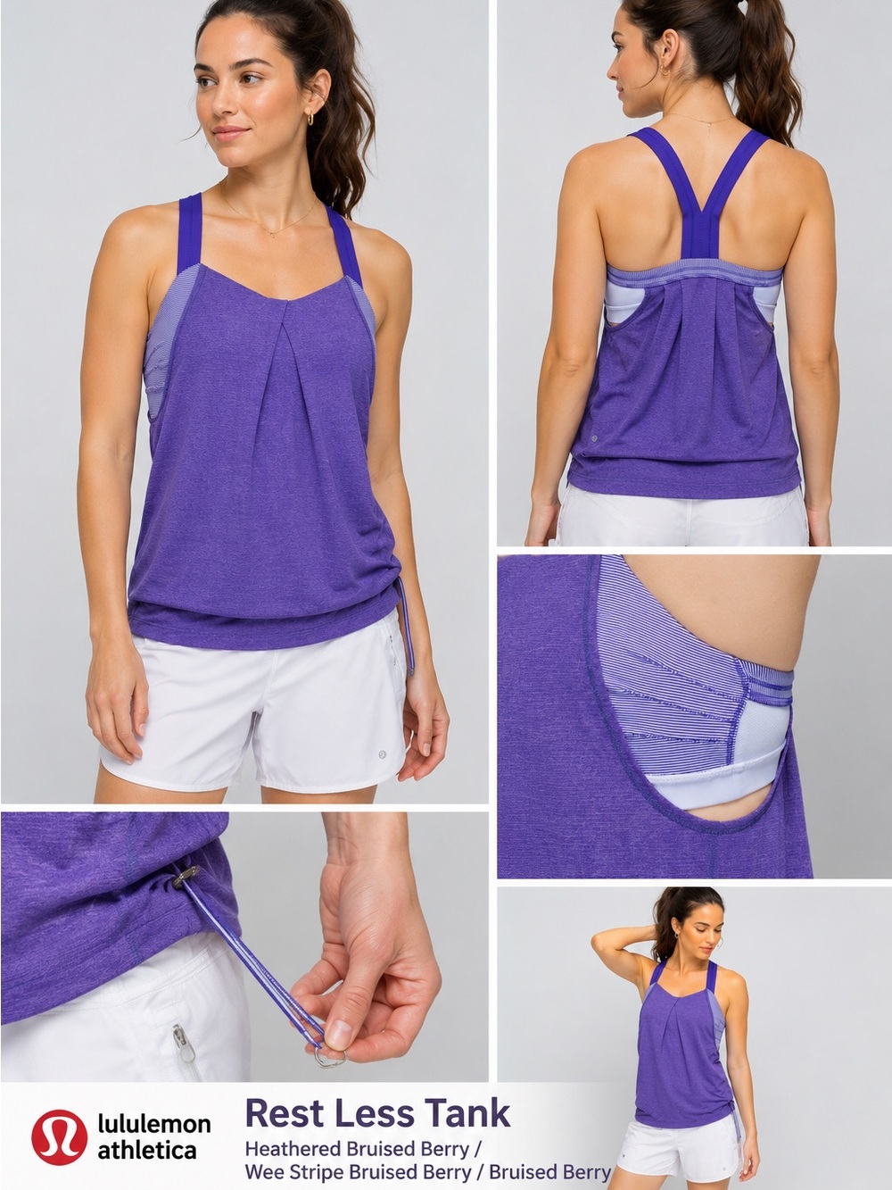 Lululemon Rest Less Tank Heathered Bruised Berry Purple Athletic Tank size 4
